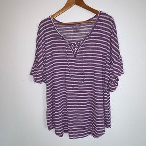 22/24 Striped Lane Bryant Top w/ Lace Up Detail